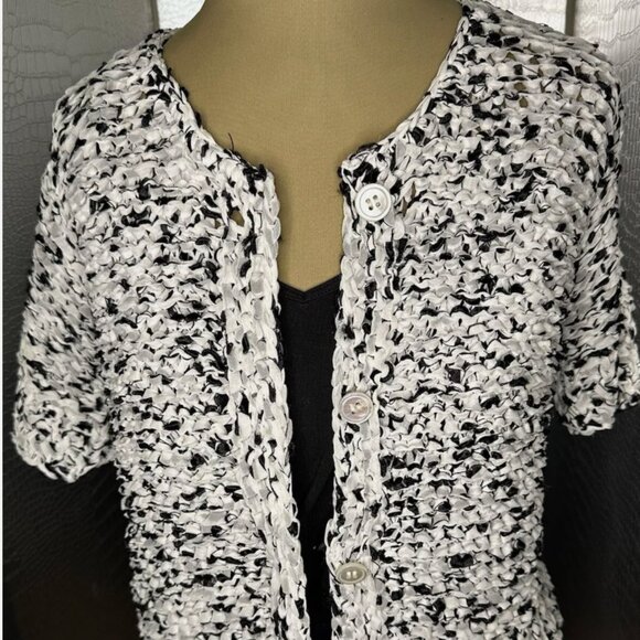 Cluny Black & White Hand-Knit Cropped Cardigan Sweater Size Small NWOT - Picture 1 of 7